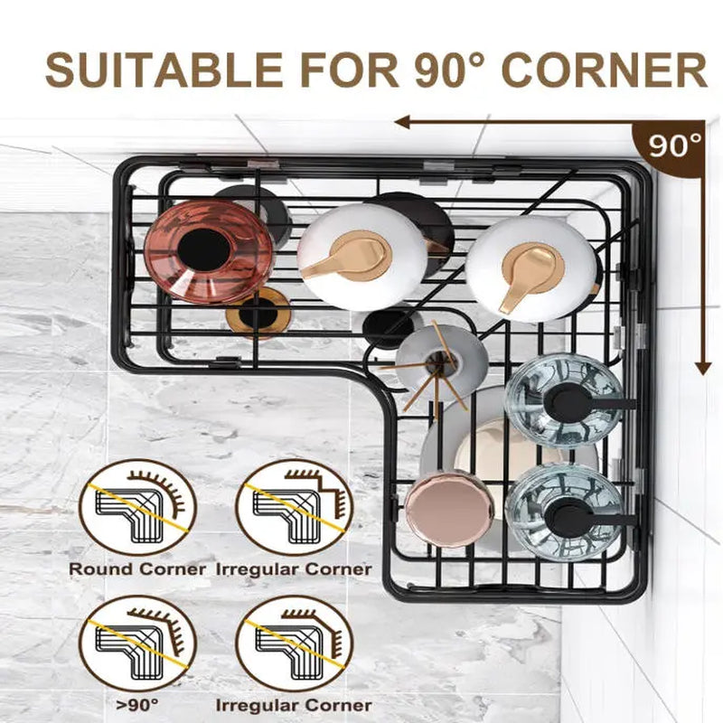 PHANCIR 5 PCS Corner Shower Caddy, No Drilling Stainless Steel Shower Storage Rack with Hooks & Toothpaste Holder for Bathroom, Black