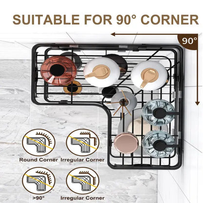 PHANCIR 5 PCS Corner Shower Caddy, No Drilling Stainless Steel Shower Storage Rack with Hooks & Toothpaste Holder for Bathroom, Black