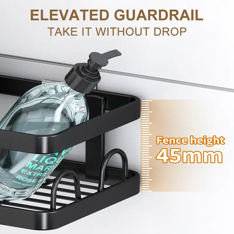 PHANCIR 5 PCS Corner Shower Caddy, No Drilling Stainless Steel Shower Storage Rack with Hooks & Toothpaste Holder for Bathroom, Black