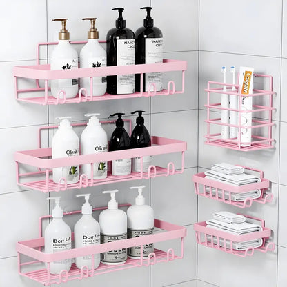 PHANCIR 5 PCS Corner Shower Caddy, No Drilling Stainless Steel Shower Storage Rack with Hooks & Toothpaste Holder for Bathroom, Black