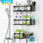 PHANCIR 5 PCS Corner Shower Caddy, No Drilling Stainless Steel Shower Storage Rack with Hooks & Toothpaste Holder for Bathroom, Black